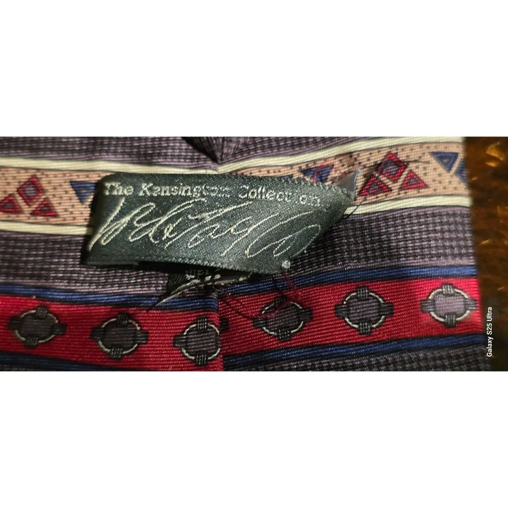 Vintage Necktie Lord & Taylor Kensington Collection Silk Red/Blue Geometric‎